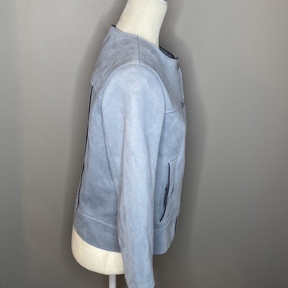 Zara Faux Suede Blue Button Front Jacket size M - Picture 9 of 13